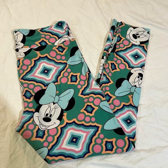 Lularoe Curvy pink and teal Minnie Mouse Leggings Tall and Curvy TC - Picture 9 of 10